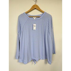 J Jill Top Womens XL Blue White Striped Long Sleeve 100% Cotton Athleisure NWT